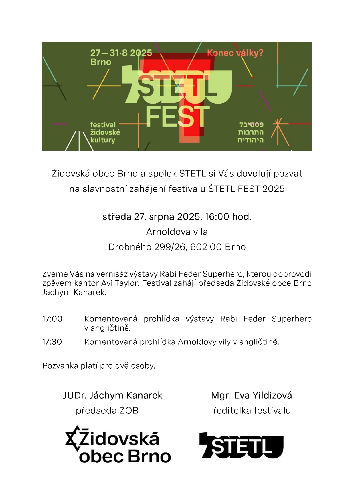 Pozvánka – 30.8.2025 – ŠTETL FEST 2025
